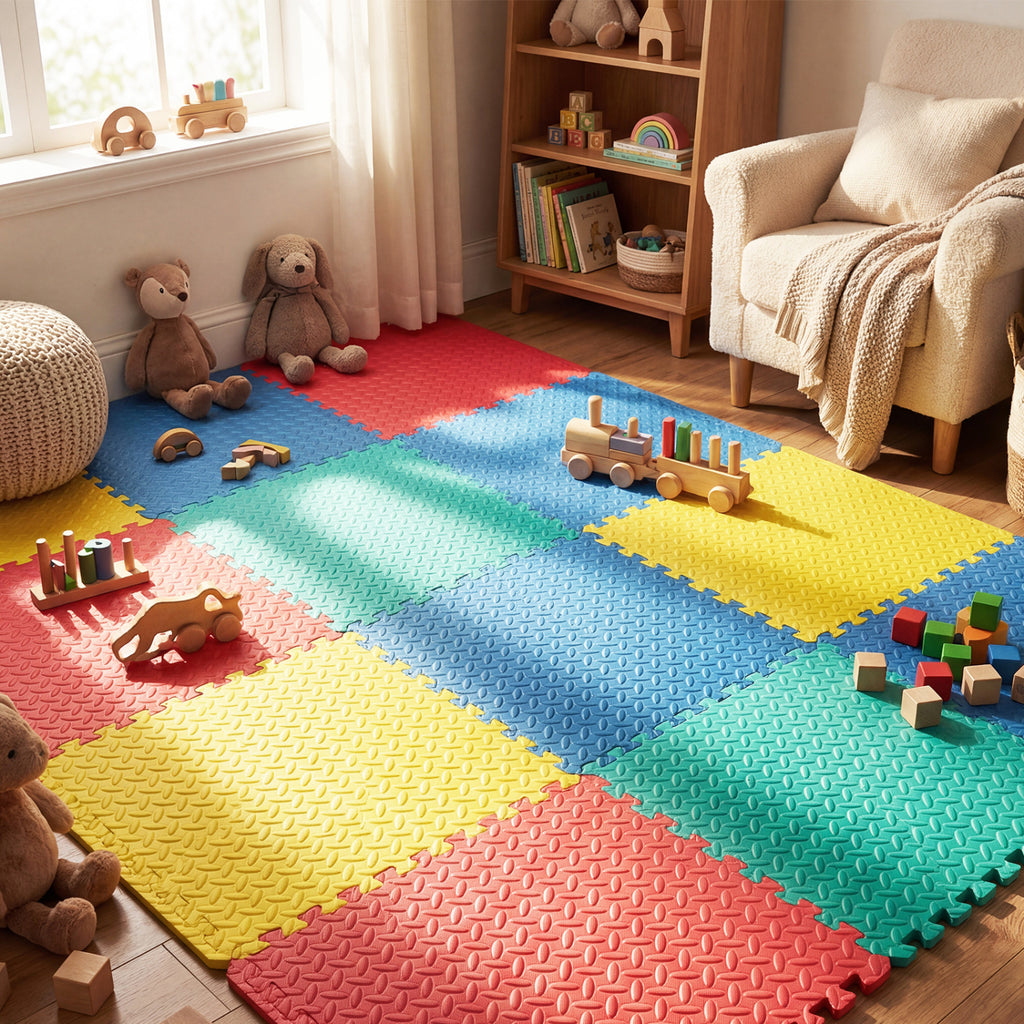 12 Pieces Flooring Mats Interlocking EVA Foam Exercise Mats with Anti-slip Surface