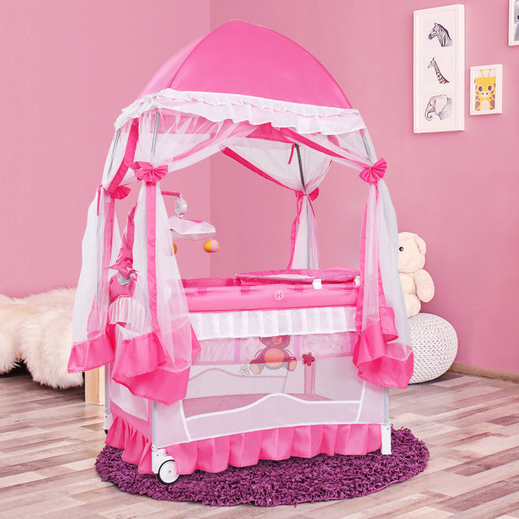 4-in-1 Portable Baby Playard with Carry Bag and Mosquito Net