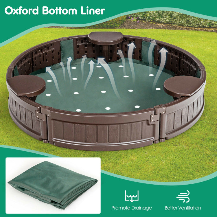 Outdoor Kids Sandbox with Built-in Corner Seat and Cover