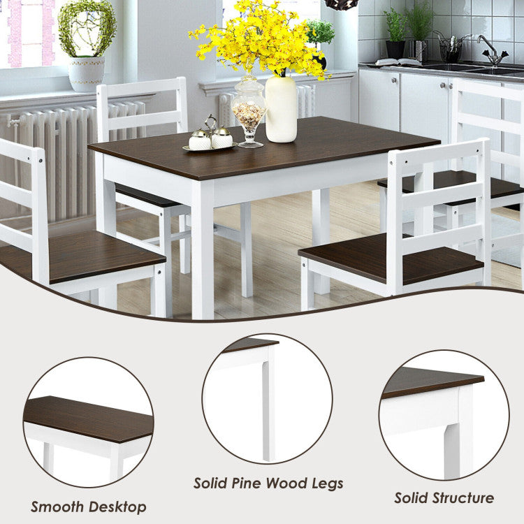 Modern 5-Piece Dining Set for 4 with Rubber Wood Legs for Small Dining Room