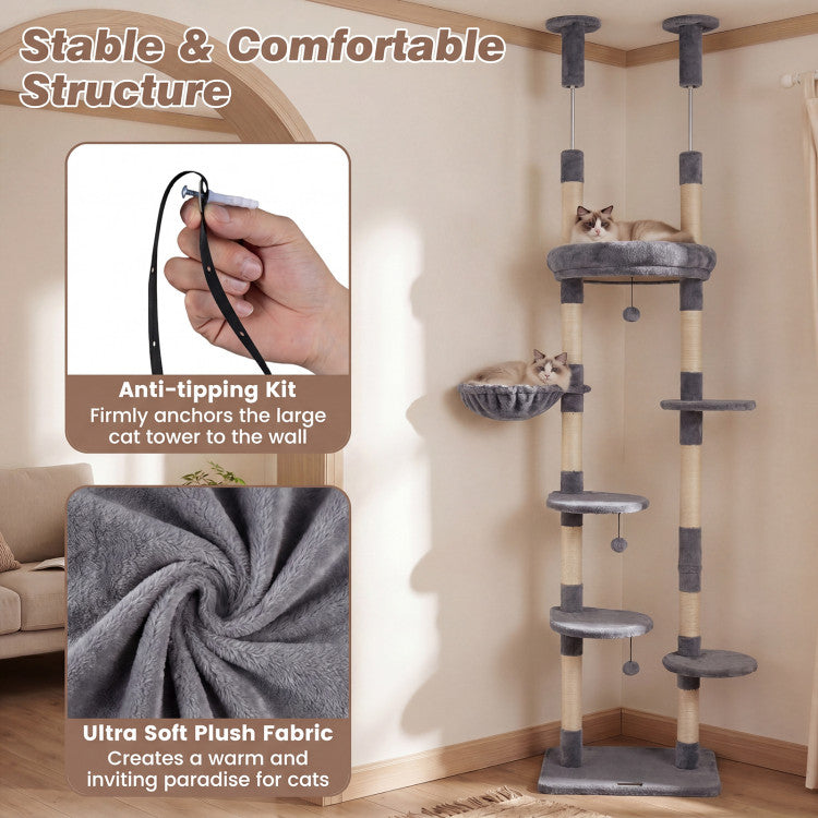 New 6-tier Floor to Ceiling Cat Tree with Plush Bed and Sisal Scratching Posts