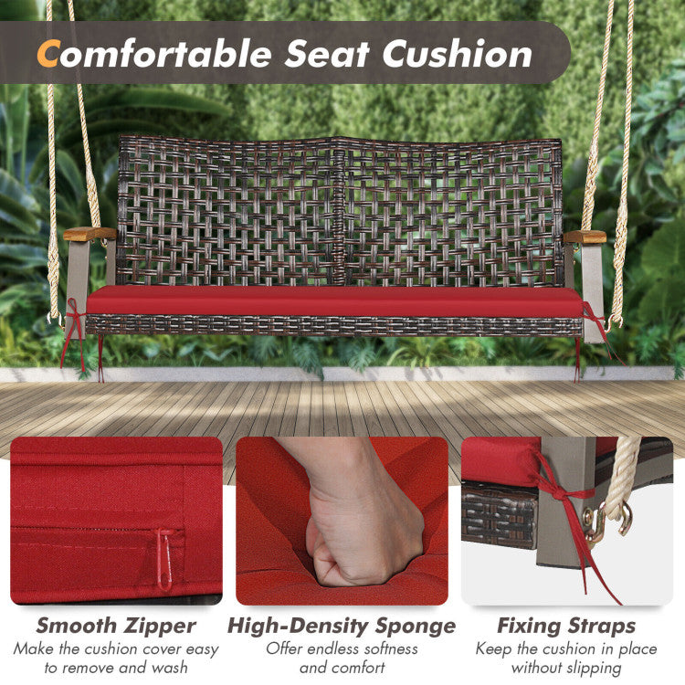 Outdoor 2-Person Rattan Hanging Porch Swing Chair