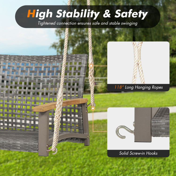 Outdoor 2-Person Patio Wicker Hanging Swing Chair