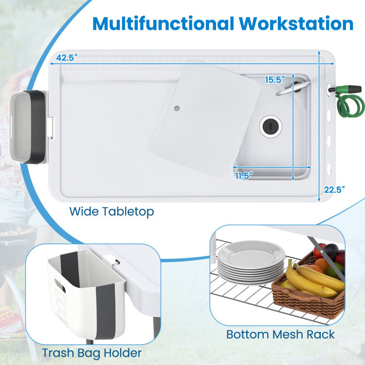 New Outdoor 2 in 1 Folding Fish Cleaning Table with Sink and Faucet for Patio BBQ