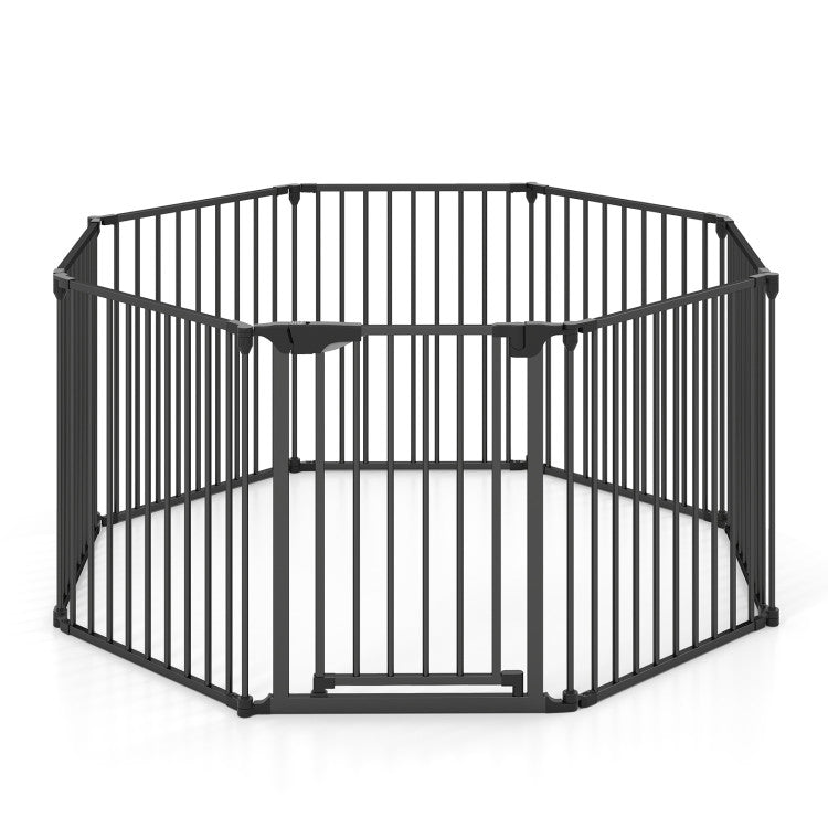 Pet 8-Panel Extra Wide Baby Gate Adjustable Pet Safety Fence with Auto-close Door