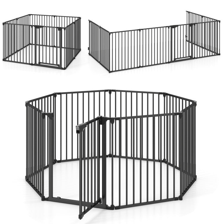 Pet 8-Panel Extra Wide Baby Gate Adjustable Pet Safety Fence with Auto-close Door