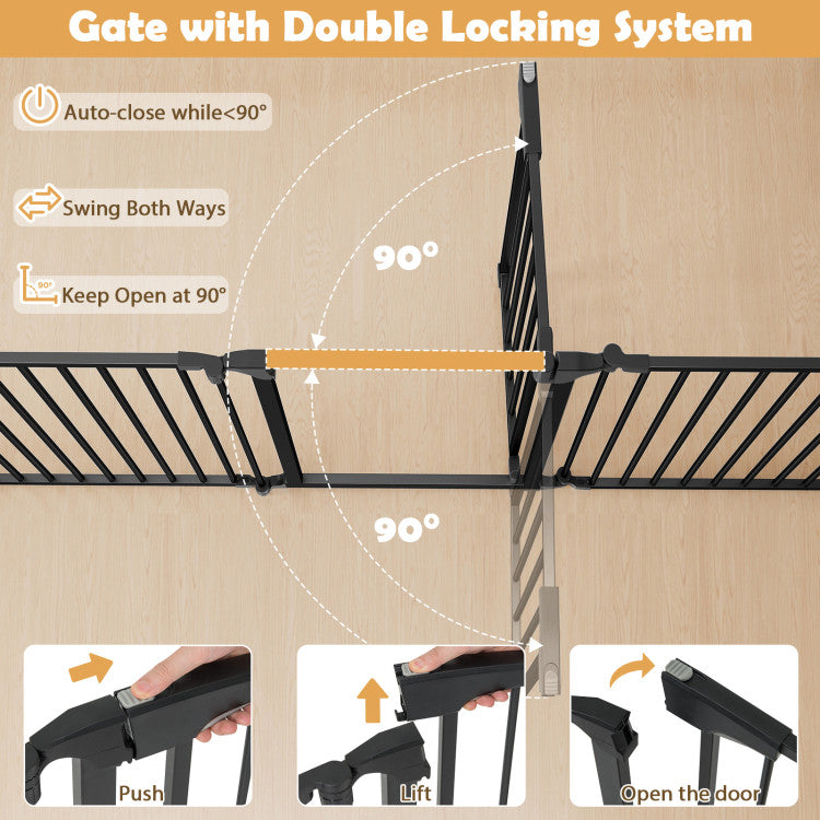 Pet 8-Panel Extra Wide Baby Gate Adjustable Pet Safety Fence with Auto-close Door