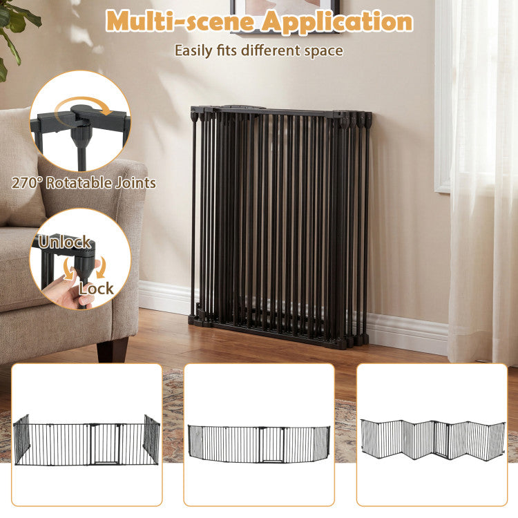 Pet 8-Panel Extra Wide Baby Gate Adjustable Pet Safety Fence with Auto-close Door