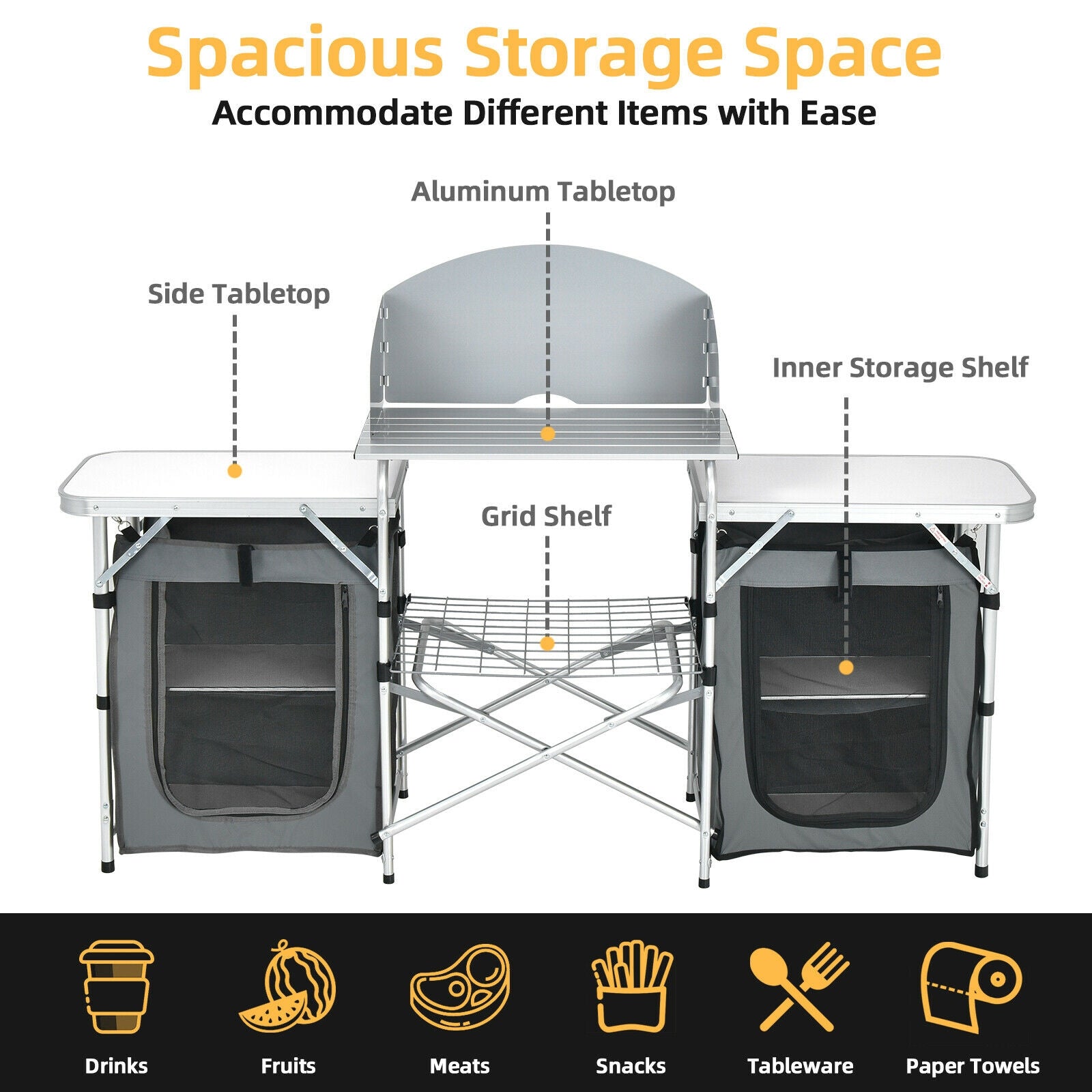 Outdoor Folding Camping Table with Storage Organizer
