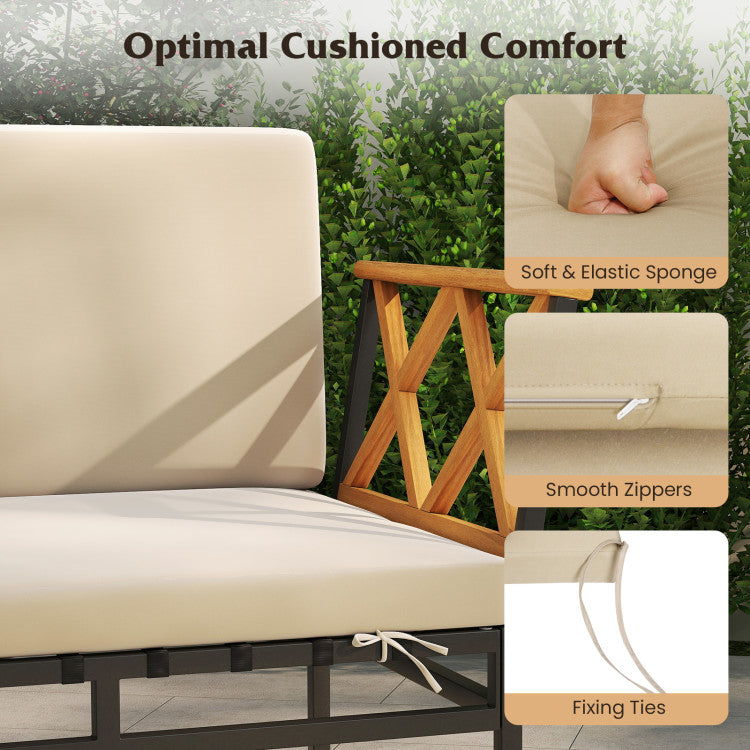 Outdoor 4 Pieces Patio L-Shaped Sofa Set with Cushions and Side Table