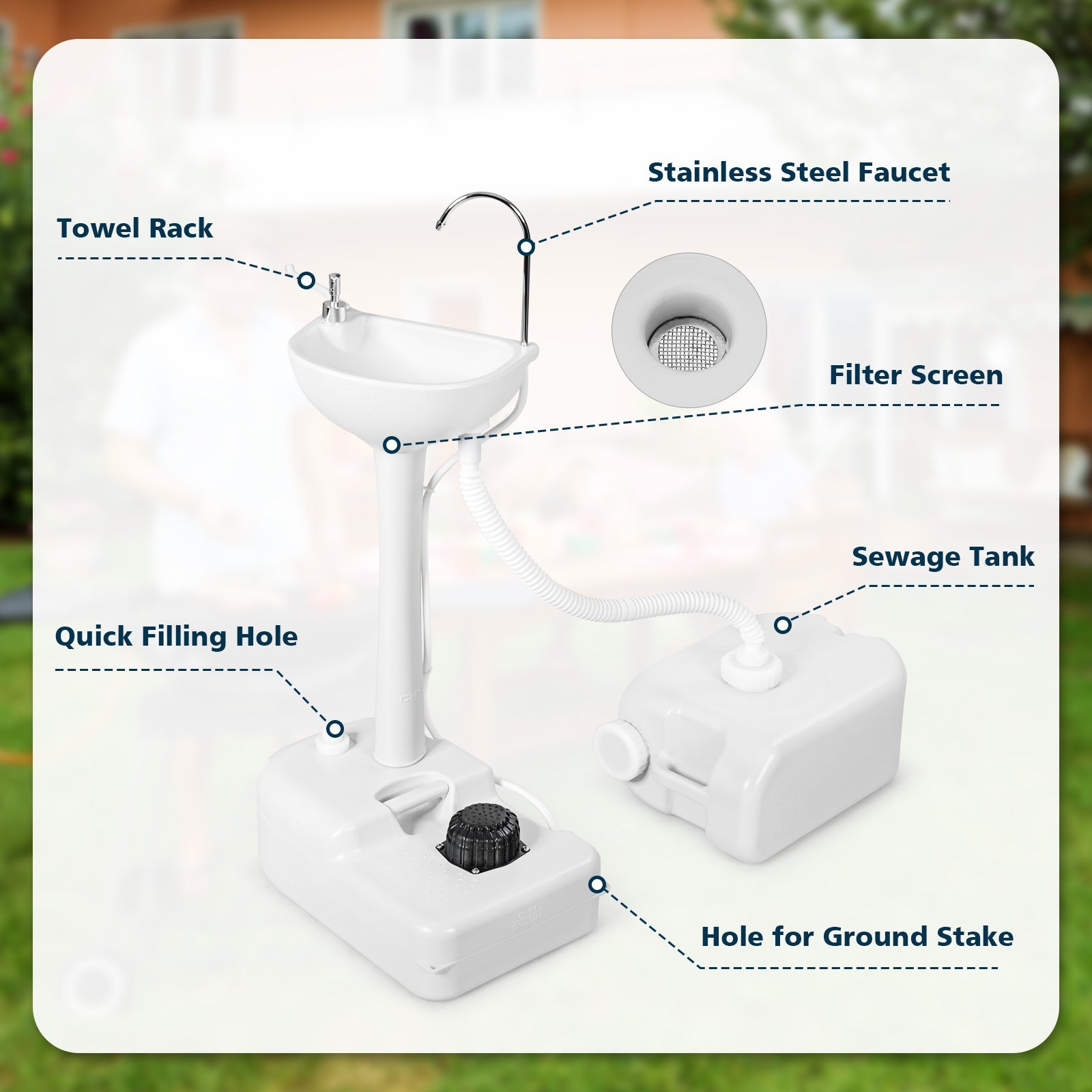 Outdoor Camping Hand Wash Station Basin Stand with 4.5 Gallon Tank