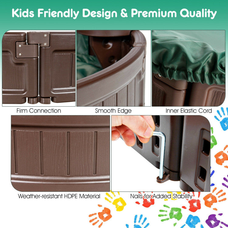 Outdoor Kids Sandbox with Built-in Corner Seat and Cover