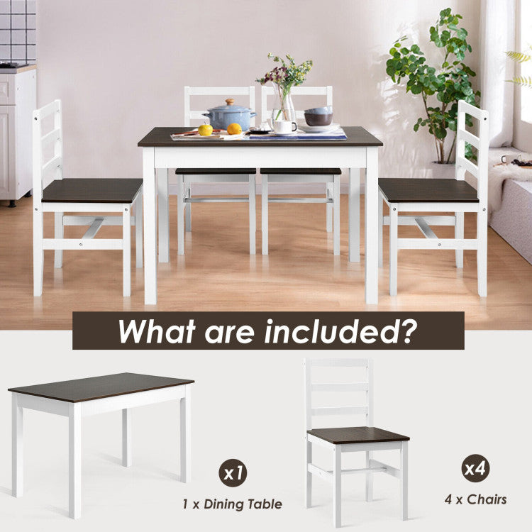 Modern 5-Piece Dining Set for 4 with Rubber Wood Legs for Small Dining Room