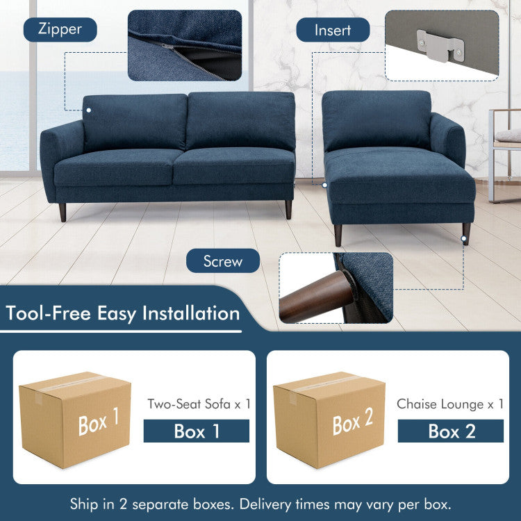 Home L-Shaped Fabric Sectional Sofa with Chaise Lounge and Solid Wood Legs