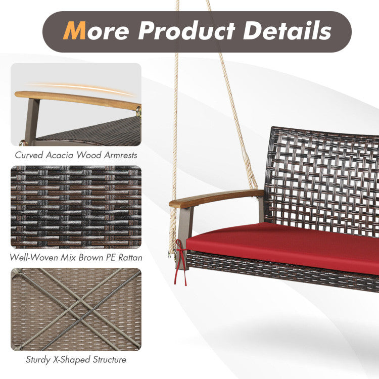 Outdoor 2-Person Rattan Hanging Porch Swing Chair