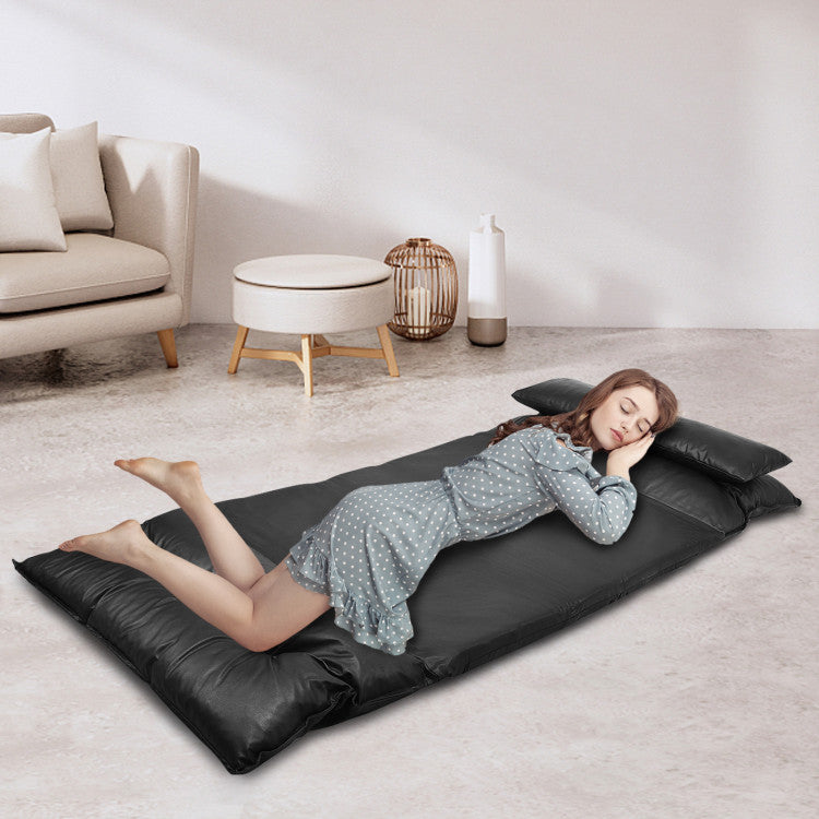 Home Foldable PU Leather Leisure Floor Sofa Bed with 2 Pillows