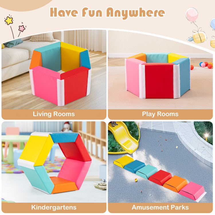 Hexagon Kids Ball Pit Foam Climbing Exercise Mat with Detachable PU Covers