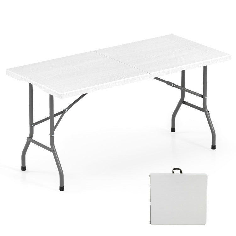 Outdoor 5FT Folding Picnic Table with Wood Grain HDPE Tabletop and  Non-slip Foot Pads