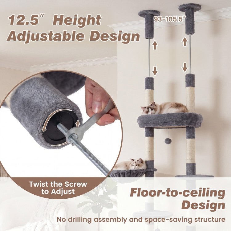 New 6-tier Floor to Ceiling Cat Tree with Plush Bed and Sisal Scratching Posts