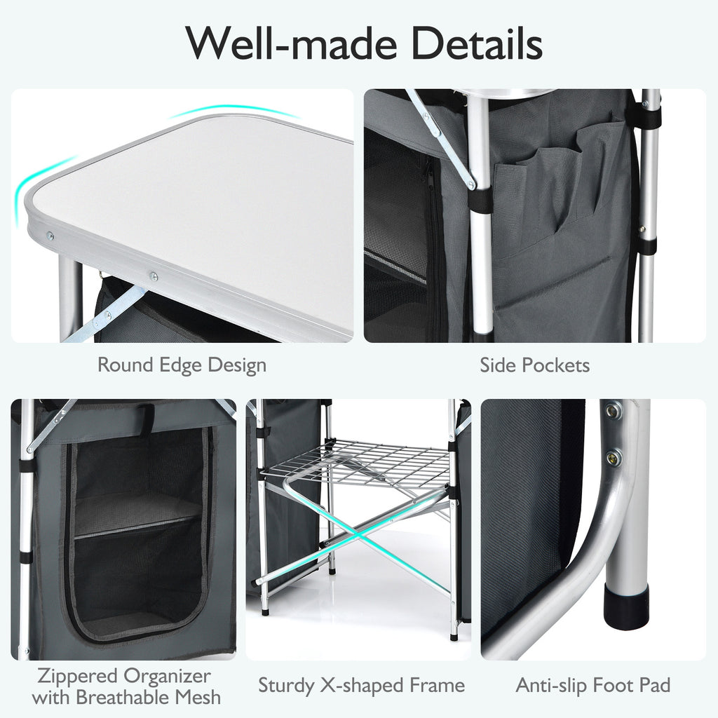 Outdoor Folding Camping Table with Storage Organizer