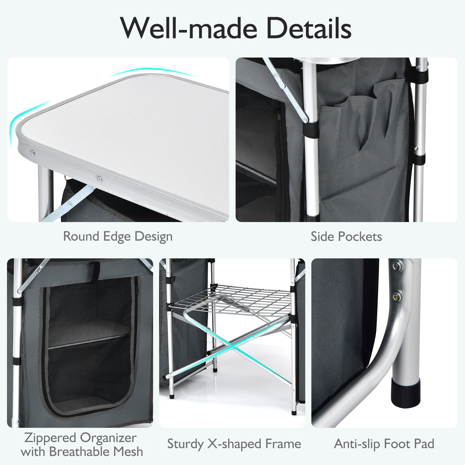 Outdoor Folding Camping Table with Storage Organizer