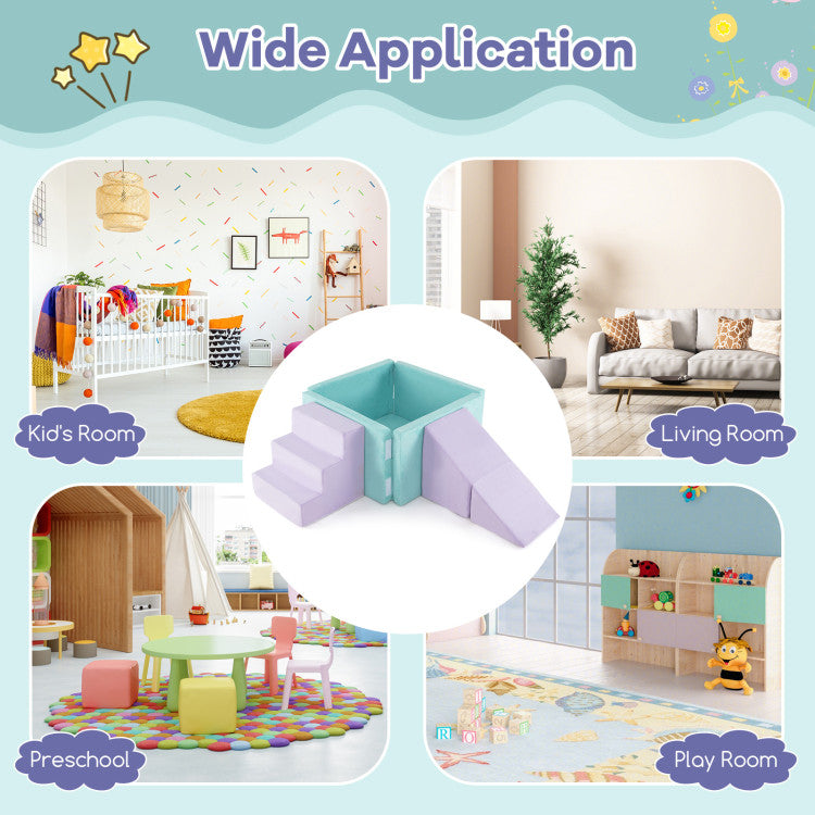 3-in-1 Suede Fabric Soft Play Set Foam Climbing Blocks for Toddlers