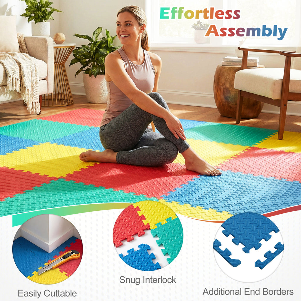 12 Pieces Flooring Mats Interlocking EVA Foam Exercise Mats with Anti-slip Surface