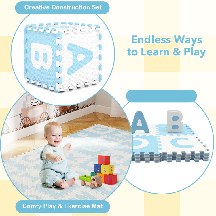 26 Pieces Interlocking ABC Play Mats with Detachable Letters