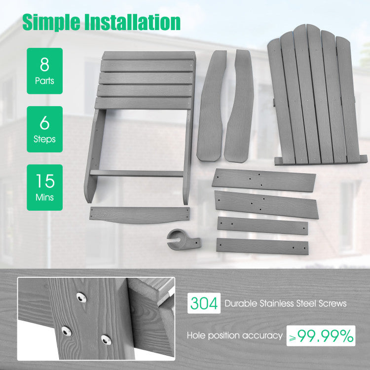 2 Pieces Adirondack Chair Set with Ergonomic Design for Porch and Backyard