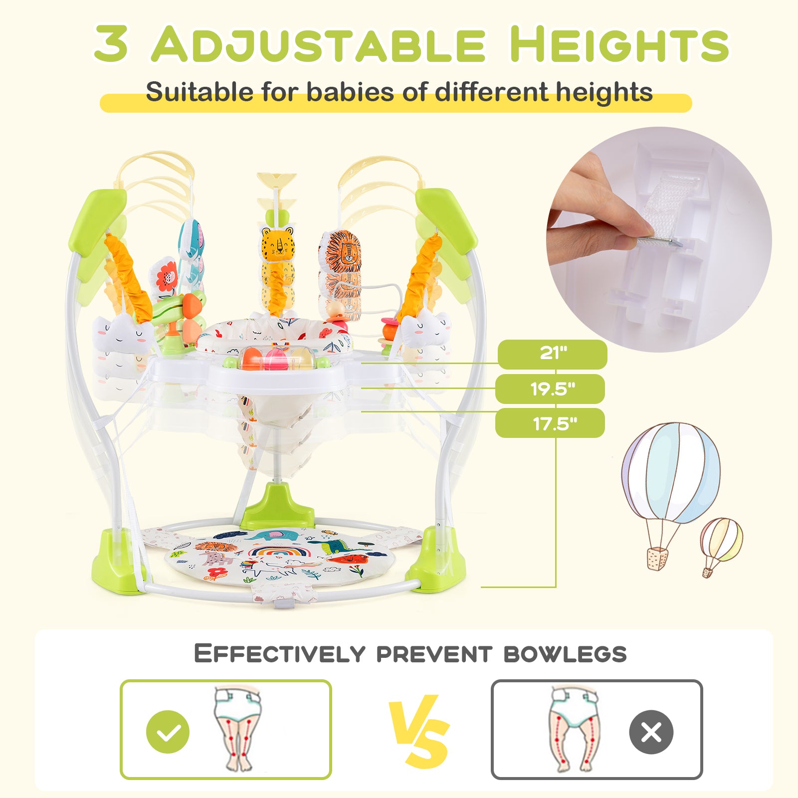 Baby Activity Center Height Adjustable Baby Bouncing Saucer with Interactive Toys