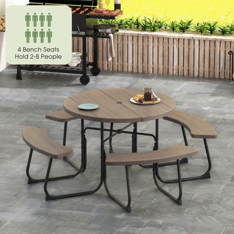 New 8-Person Outdoor Picnic Table and Bench Set with Umbrella Hole