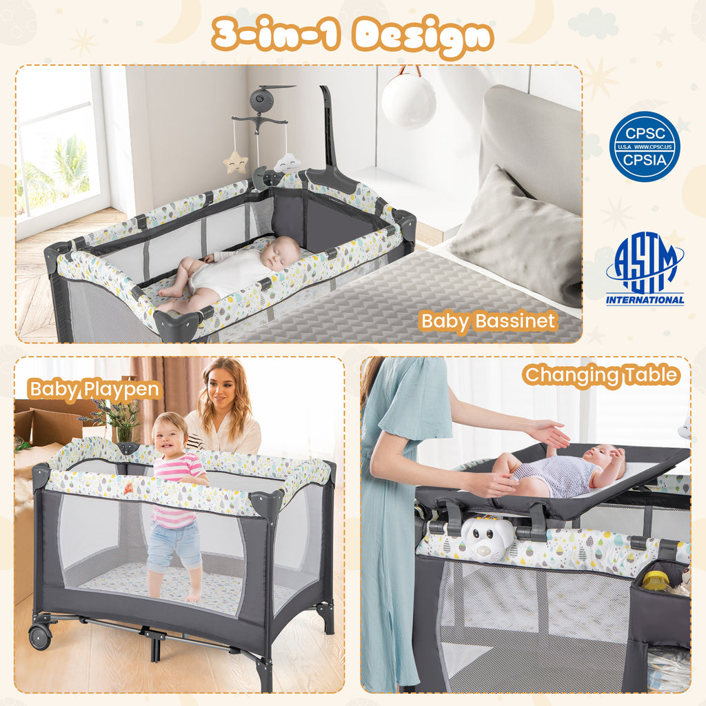 Multi-Functional Baby Playpen with Removable Changing Table