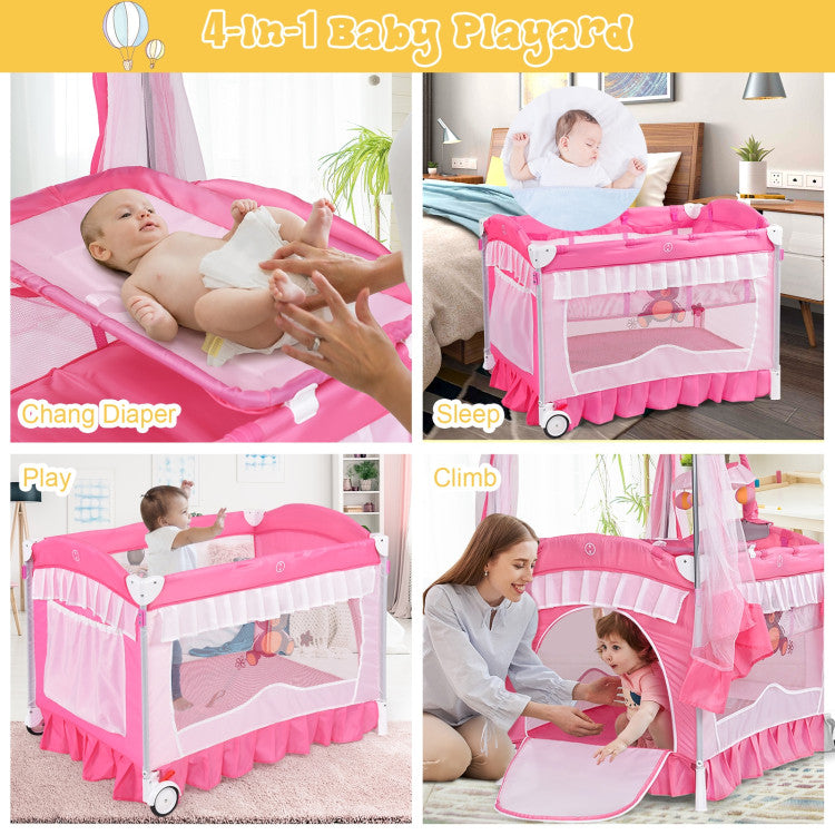 4-in-1 Portable Baby Playard with Carry Bag and Mosquito Net