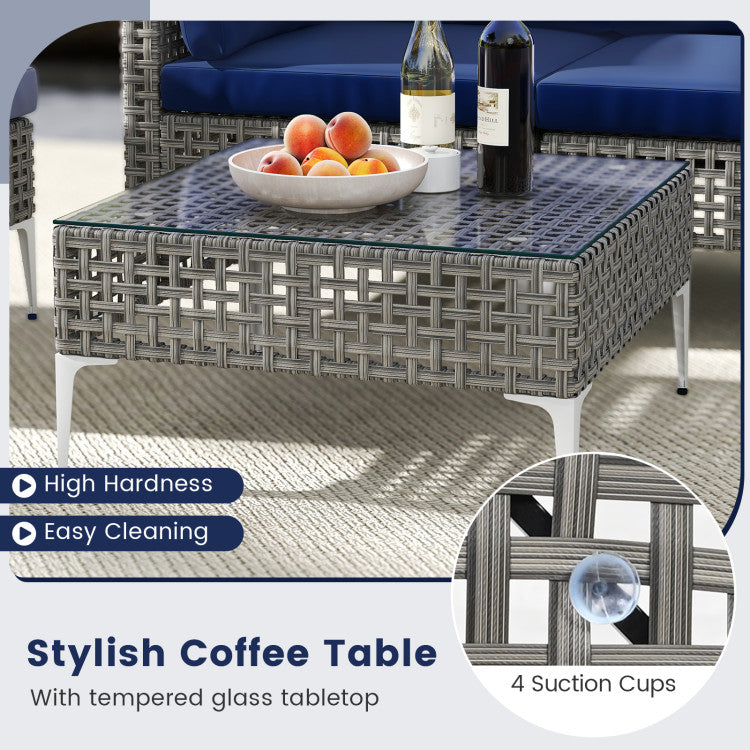 5 Piece Outdoor Furniture Set Patio Rattan Chairs with Tempered Glass Coffee Table