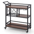 Modern 3-tier Bar Cart on Wheels Home Kitchen Serving Cart with Wine Rack and Glasses Holder