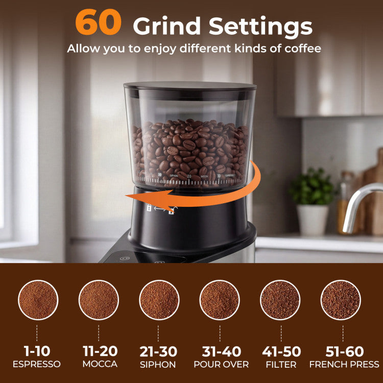 Appliance Conical Burr Coffee Grinder with 60 Precise Grinding Settings and Digital Display