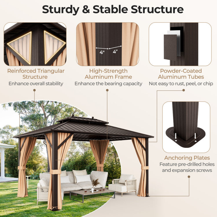 New Outdoor Oasis Ultimate Combo: All-Weather 7 Pcs Rattan Seating Set with 10x13 FT Hardtop Gazebo Shelter