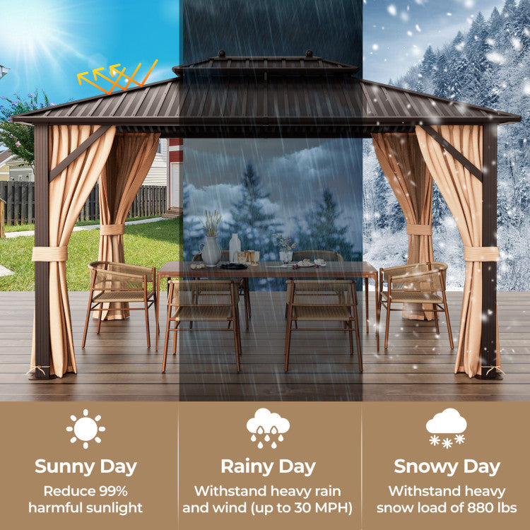 New Outdoor Oasis Ultimate Combo: All-Weather 7 Pcs Rattan Seating Set with 10x13 FT Hardtop Gazebo Shelter