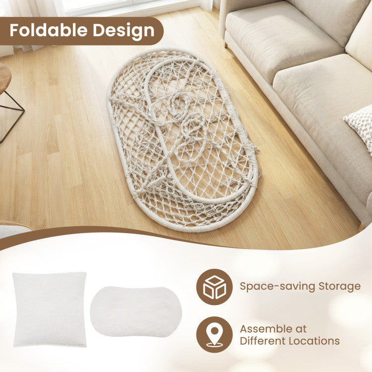 Outdoor Double Swing Chair with Cushions Macrame Hanging Hammock Chair for Indoor and Outdoor Use