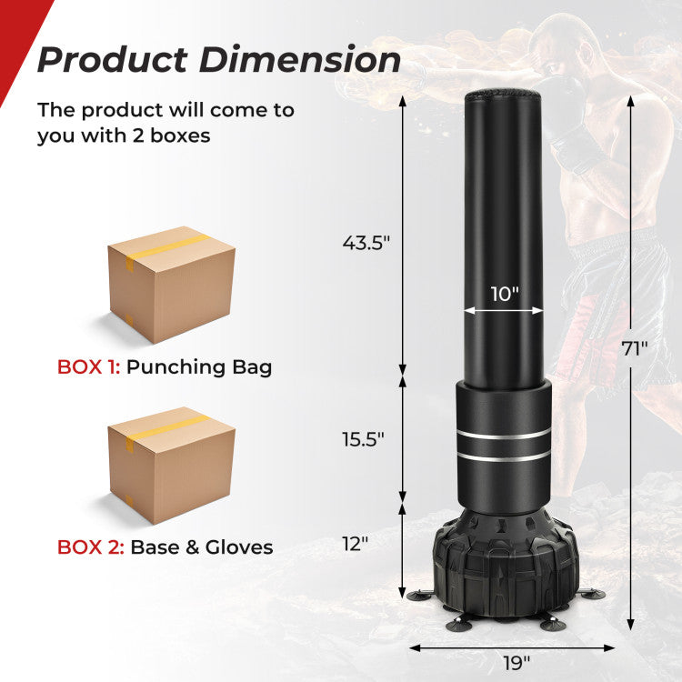Fitness Freestanding Punching Bag 71 Inch Boxing Bag with 25 Suction Cups Gloves and Filling Base