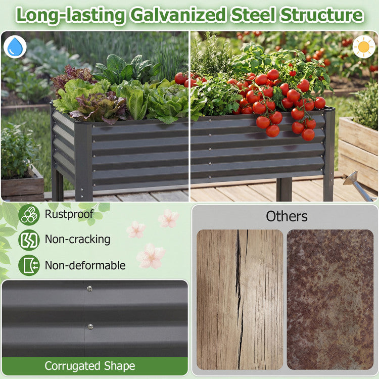 Outdoor Galvanized Raised Garden Bed with Legs 46" x 24" x 31" Metal Elevated Planter Box