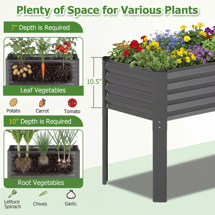 Outdoor Galvanized Raised Garden Bed with Legs 46" x 24" x 31" Metal Elevated Planter Box