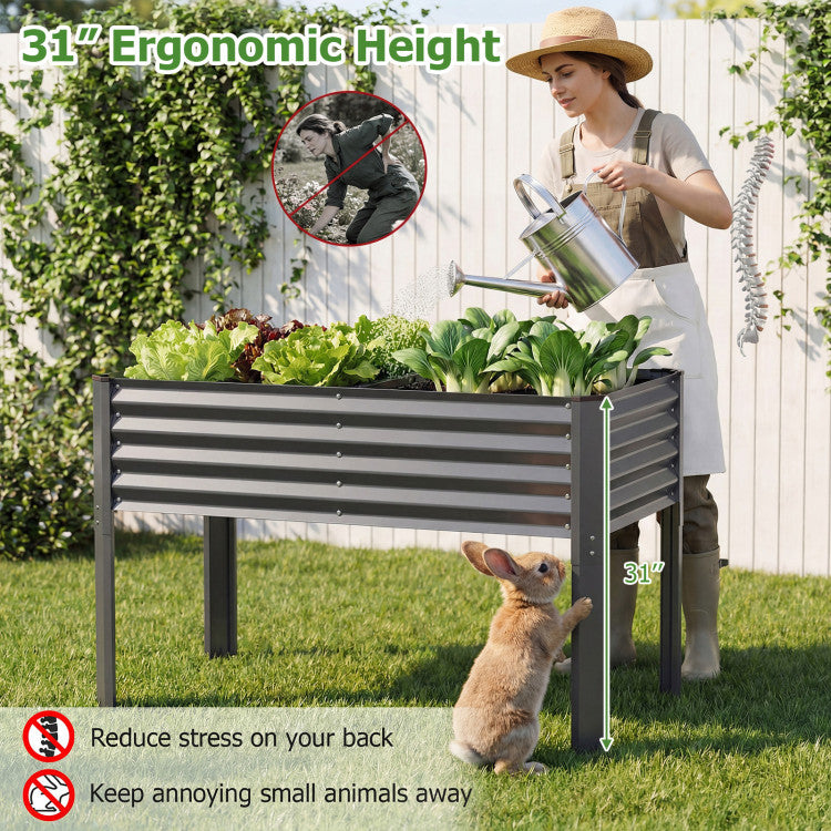 Outdoor Galvanized Raised Garden Bed with Legs 46" x 24" x 31" Metal Elevated Planter Box