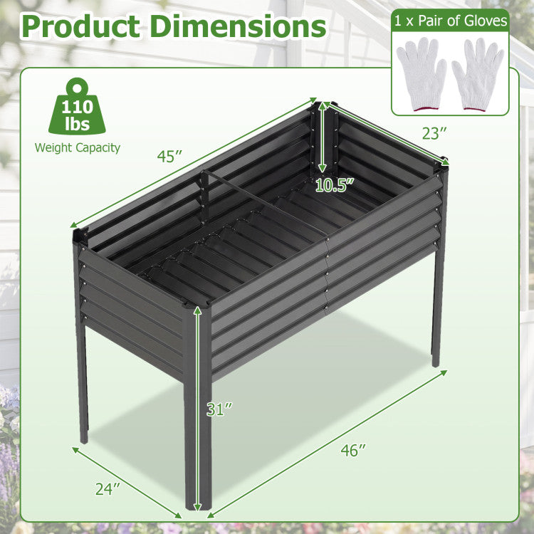 Outdoor Galvanized Raised Garden Bed with Legs 46" x 24" x 31" Metal Elevated Planter Box