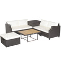 Outdoor 7 Pieces Wicker Outdoor Furniture Set with Acacia Wood Coffee Table and Ottoman