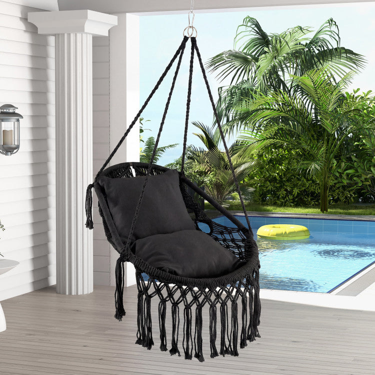 Outdoor Hanging Hammock Chair with Soft Seat Cushions and Sturdy Rope Chain