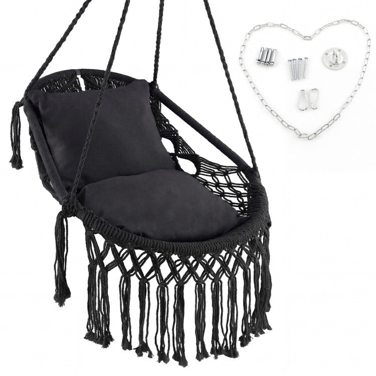 Outdoor Hanging Hammock Chair with Soft Seat Cushions and Sturdy Rope Chain