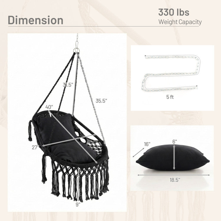 Outdoor Hanging Hammock Chair with Soft Seat Cushions and Sturdy Rope Chain