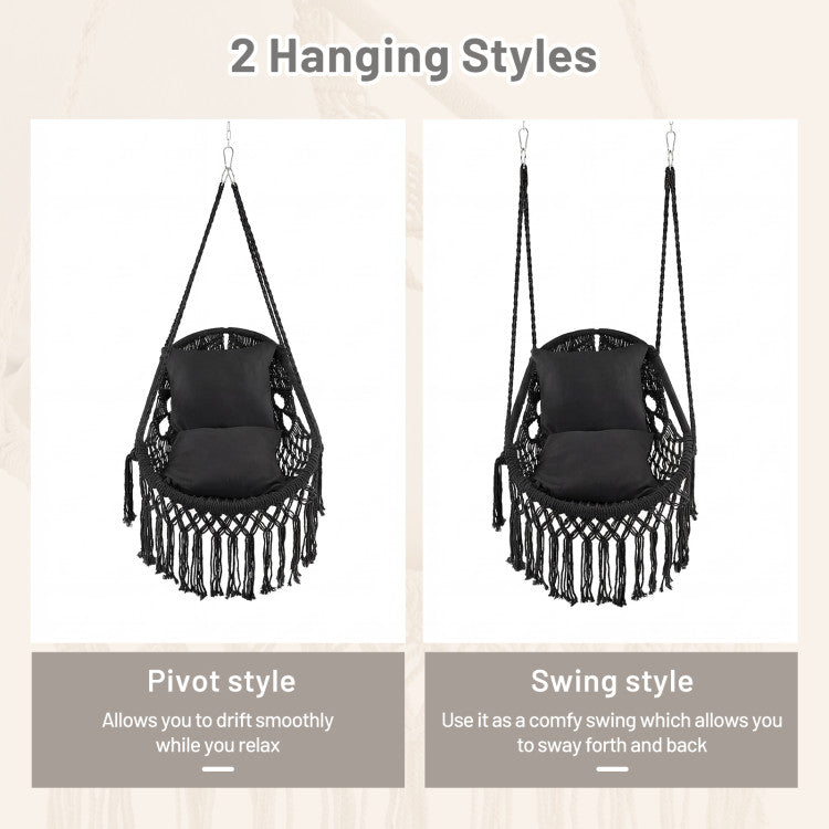 Outdoor Hanging Hammock Chair with Soft Seat Cushions and Sturdy Rope Chain