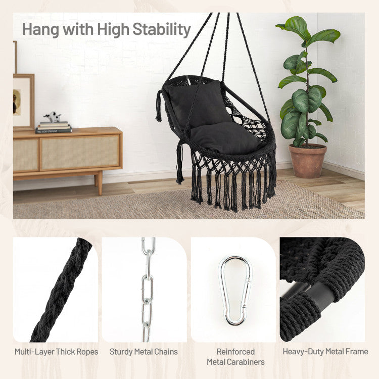 Outdoor Hanging Hammock Chair with Soft Seat Cushions and Sturdy Rope Chain